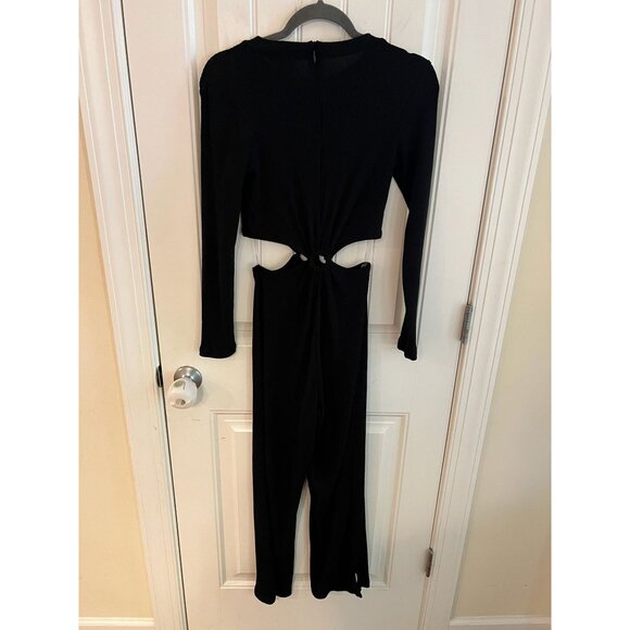 LNA Banx Cutout Black Ribbed Long Sleeve Straight Leg Jumpsuit Sz Small NWT - Picture 5 of 6
